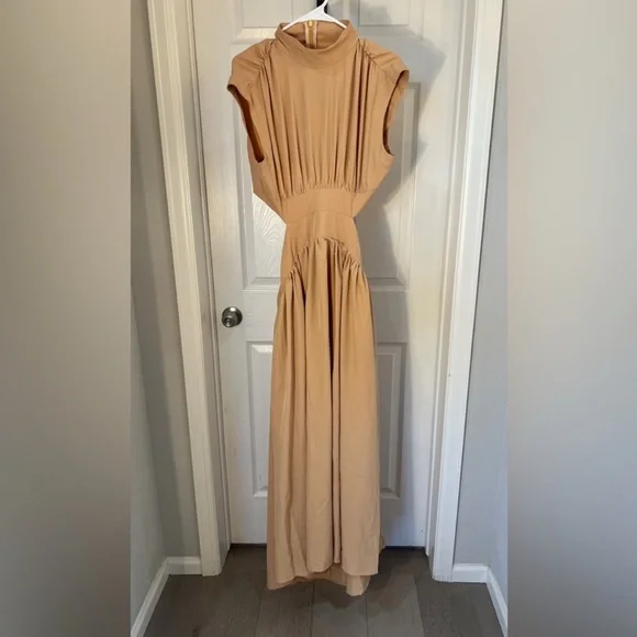 NWT Commense tan Pleated Ruched Maxi Gown - Picture 10 of 10